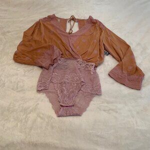 Free People On Board Brown Combo Bodysuit NWT Size M